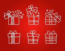 Set of gift boxes on a red background. Present. Line style. Outline vector