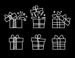 conjunto de iconos de línea de caja de regalo. ilustración aislada sobre fondo negro para diseño gráfico y web. vector