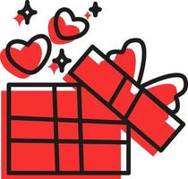 Opened gift box with hearts.Vector illustration drawn by a contour on a white background. Doodle style. vector