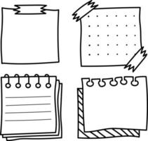 Doodle paper sheet. Hand drawn sketch notebook, bullet journal sheets, sticky note and notepad page. Sketch doodle sheets vector illustration set. Notebook information, reminder message bullet
