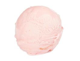 Scoop of strawberry ice cream from top on white background photo