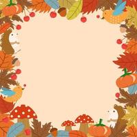 Vector - Cute border or fame. Many element of autumn, fall season on orange background. Copy space. Can be use for invitation card, web, poster. advertising.