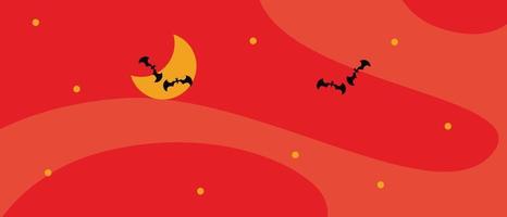 Orange banner background with moon and bat silhouettes for Halloween celebration. with copy space vector