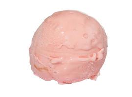 Scoop of strawberry ice cream from top on white background photo