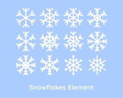 conjunto de elementos de copos de nieve blancos aislados sobre fondo azul vector