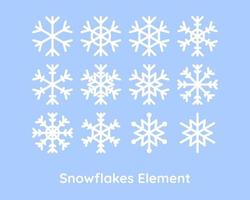 set of white snowflakes element isolated on blue background vector