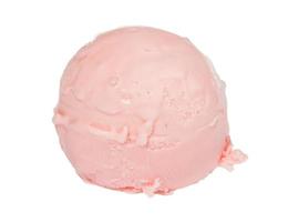 Scoop of strawberry ice cream from top on white background photo