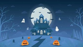 Happy Halloween background or party invitation banner with pumpkins vector illustration.