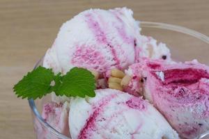 Ice cream with cedar and mint leaves photo