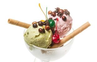 yogurt and chocolate ice cream in a bowl close up photo