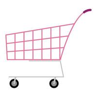 carrito de compras en color rosa, vector plano, aislado en blanco, un atributo esencial de un comprador