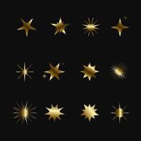 colección de estrellas brillantes planas de lujo, conjunto de estrellas de guiño utilizadas para efectos y diseños de celebración, efecto brillante estrella dorada y efecto premium del diseño de plantilla de vector de estrella