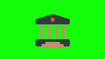 bank icoon, gerechtsgebouw gebouw of museum. lus animatie met alpha kanaal, groen scherm. video