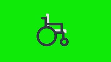 animation d'icône de fauteuil roulant. fauteuil roulant médical pour personne handicapée. animation en boucle avec canal alpha, écran vert. video