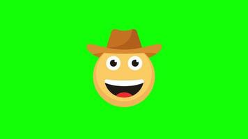 cowboy cappello emoji icona, emoticon , facciale espressione, ciclo continuo animazione con alfa canale. video