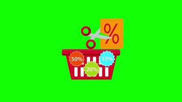 discount price tag icon, Supermarket or online shopping basket. loop animation with alpha channel. video