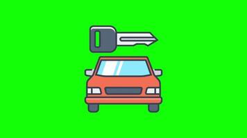 Symbolanimation für Mietwagen. Fahrzeugschleifenanimation mit Alphakanal, grüner Bildschirm. video