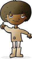 cartoon boy in poor clothing giving thumbs up symbol vector