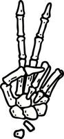 traditional tattoo of a skeleton hand giving a peace sign vector