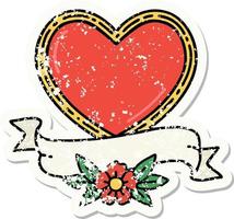 traditional distressed sticker tattoo of a heart and banner vector