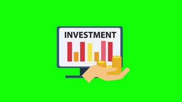 investering diagram Aan toezicht houden op icoon, bedrijf groei tabel munt Aan hand. lus animatie met alpha kanaal, groen scherm. video