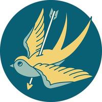 icono de estilo tatuaje de una golondrina vector