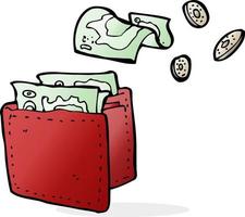 cartoon wallet spilling money vector