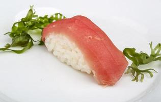 Tuna sushi on white background photo