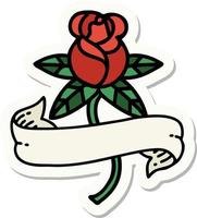 sticker of tattoo in traditional style of a rose and banner vector