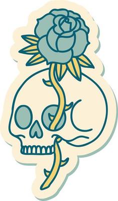 sticker of tattoo in traditional style of a skull and rose