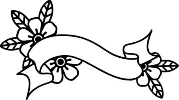 tattoo in black line style of a banner and flowers vector