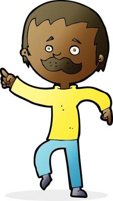 cartoon man with mustache pointing