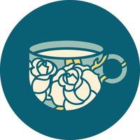 iconic tattoo style image of a cup and flowers vector