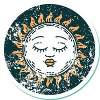 iconic distressed sticker tattoo style image of a sun vector