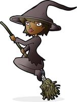 cartoon witch riding broomstick vector