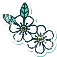 icónica pegatina angustiada imagen estilo tatuaje de flores vector