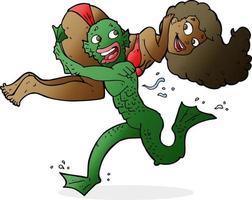 cartoon swamp monster carrying girl in bikini vector