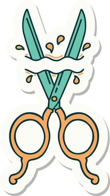 sticker of tattoo in traditional style of barber scissors