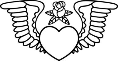 tattoo in black line style of a heart with wings vector