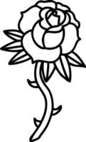 tatuaje en estilo de línea negra de una rosa vector