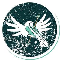 iconic distressed sticker tattoo style image of a dove pierced with arrow vector