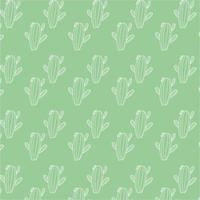 Outline White Cactus Pattern Green Background Vector