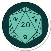 pegatina de tatuaje al estilo tradicional de un dado d20 vector