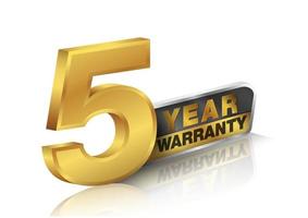 5 year warranty. Products, parts and services in 3D view on reflective white isolated background. EPS file. vector