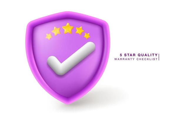 Five star quality assurance checklist in shield form 3D.
