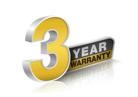 3 year warranty 3D perspective on reflection white background. EPS file. vector