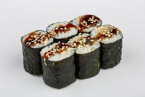 Eel roll on white background photo