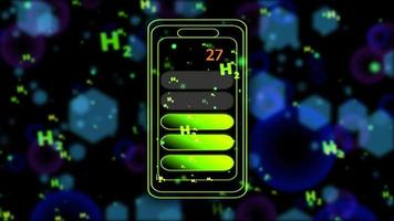 Battery fast charge blur H2 text flying abstract blur polygon background, energy from green hydrogen is clean power in future video