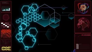 digitaler Hexagon-Drahtschutz und Polygon-Bewegungshintergrund auf rotem Monitor video