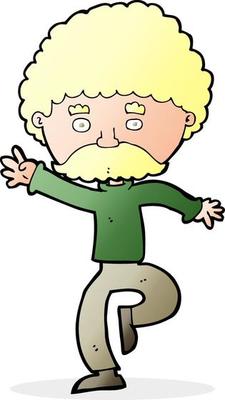 cartoon mustache man disco dancing